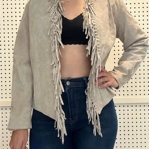 Dialogue Tan Fringe Blazer